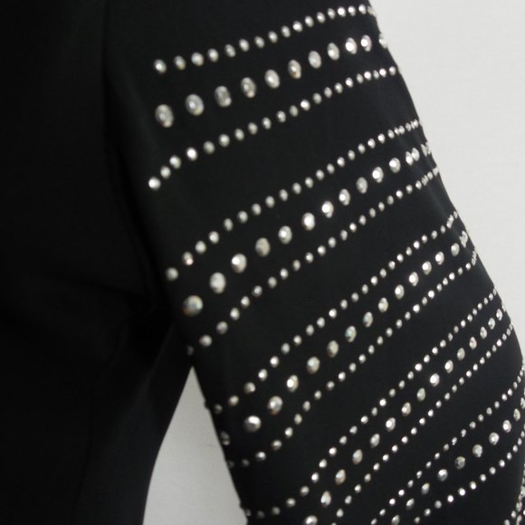 ALFANI Top M/10 Party Blouse Black with Silver Studs Bubble Hem 3/4 Flared Slvs - Picture 4 of 12